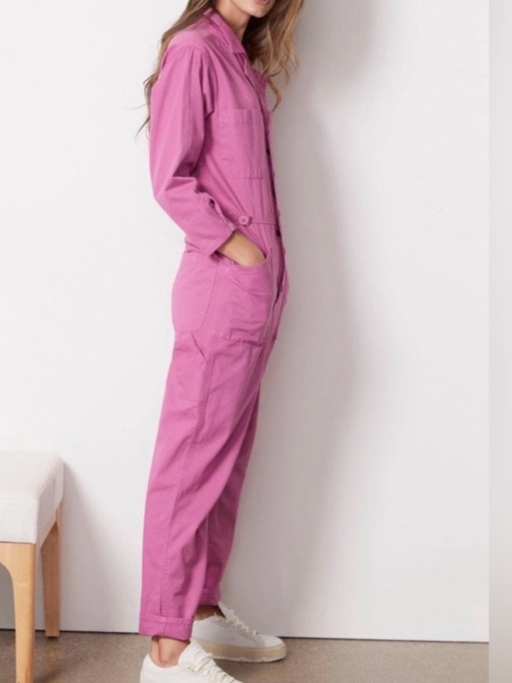 PISTOLA Tanner Pink Denim Jumpsuit Long Sleeve Field Suit Coveralls Size XS - Picture 2 of 8